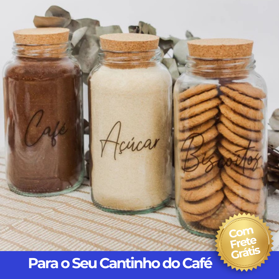 Kit 3 Potes de Vidro Cantinho do Café™